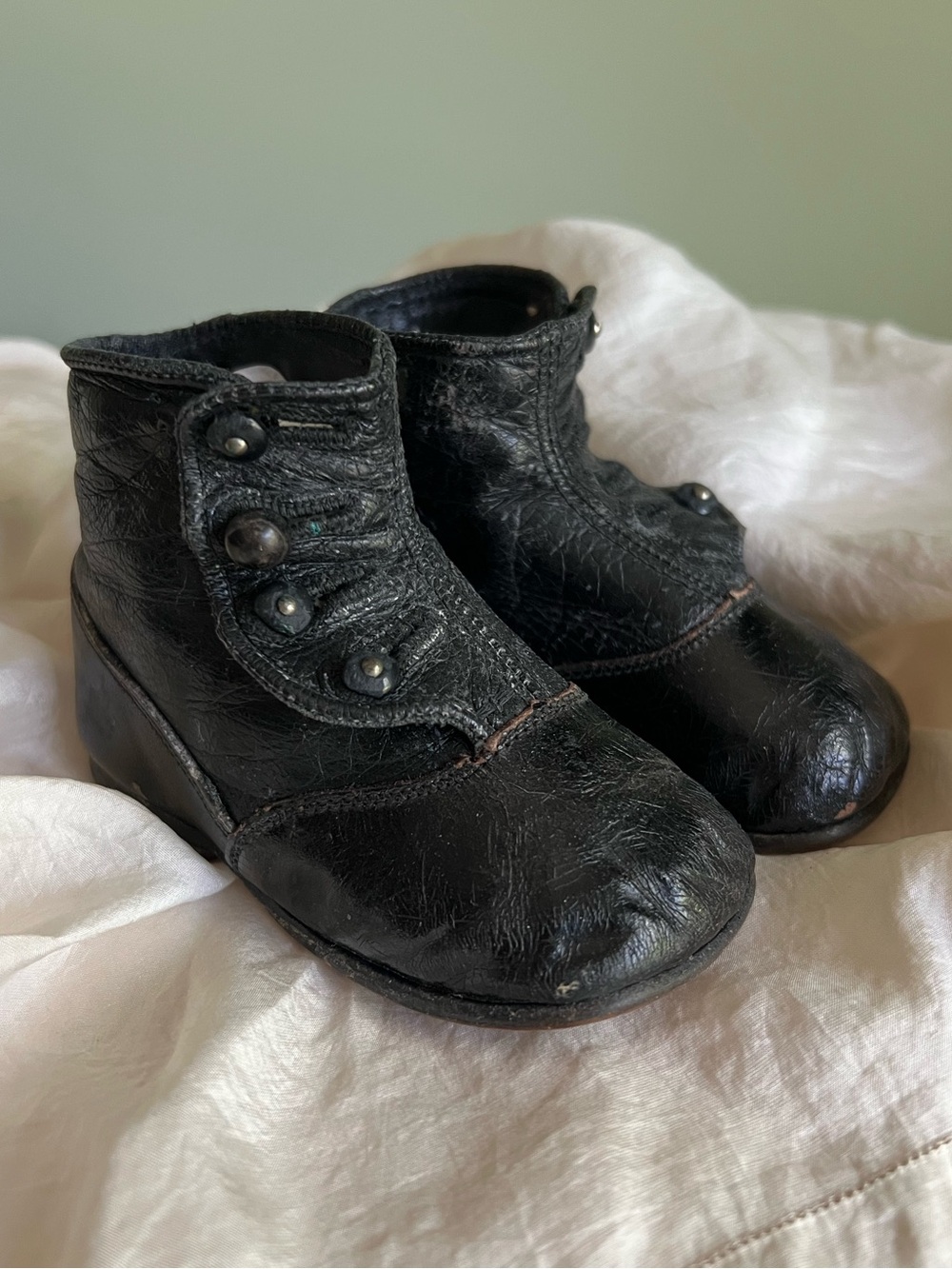 Antique Child’s Boots, Victorian Leather Toddler Baby Shoes, Button Up Boots